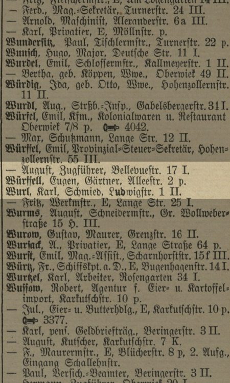 Eugen Würffell w księdze adresowej z 1910 roku
