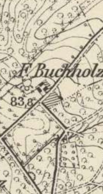 Dawna Försterei Buchholz (Mazurkowo) na mapie z około 1888 roku