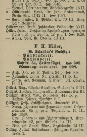Reklama działalności pana Hiller w 1908 roku