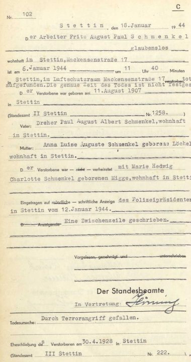 "Drugi" Fritz Schmenkel, którego ojcem był Paul, zmarły w schronie lotniczym w 1944 roku