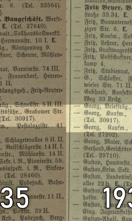 Zmiana adresu zamieszkania pana Georga w księdze z 1935 i 1936 roku