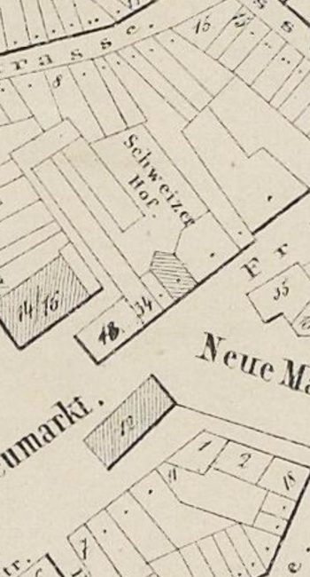 Mapa z 1866 roku z widocznym Schweizerhof