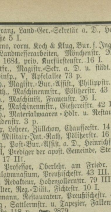 Gottfried Koch w księdze adresowej z 1902 roku