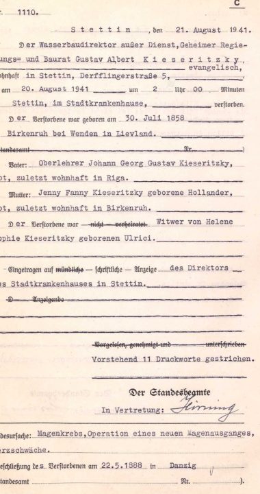 Gustav Albert Kieseritzky i jego akt zgonu