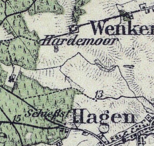 Mapa Hardemoor (nad Hagen / Tatynią) z czasów Wielkiego Miasta Szczecin