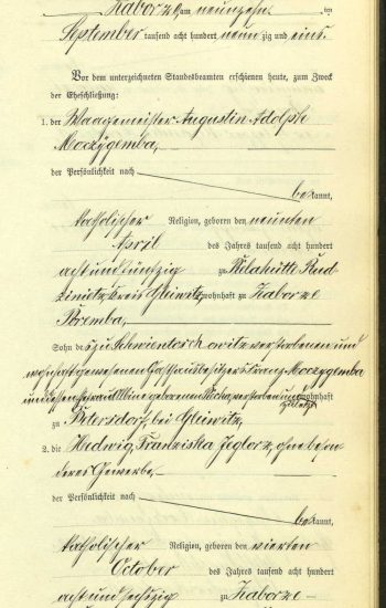 Hedwig Franziska Moczygemba / Zeglarz w dokumencie ślubu