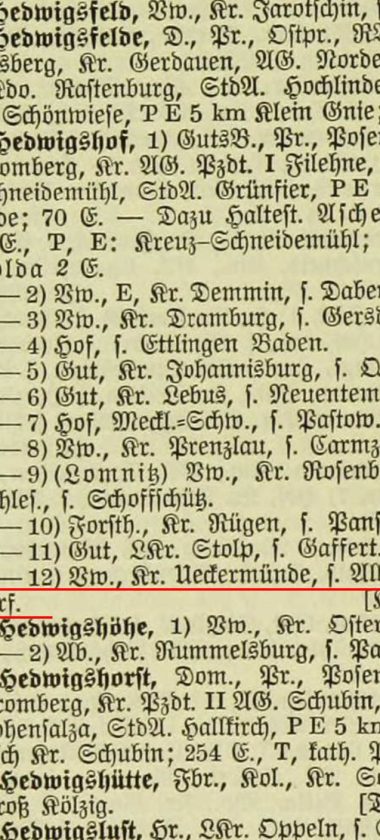 Lokalizacja Hedwigshof w spisie dawnych nazw
