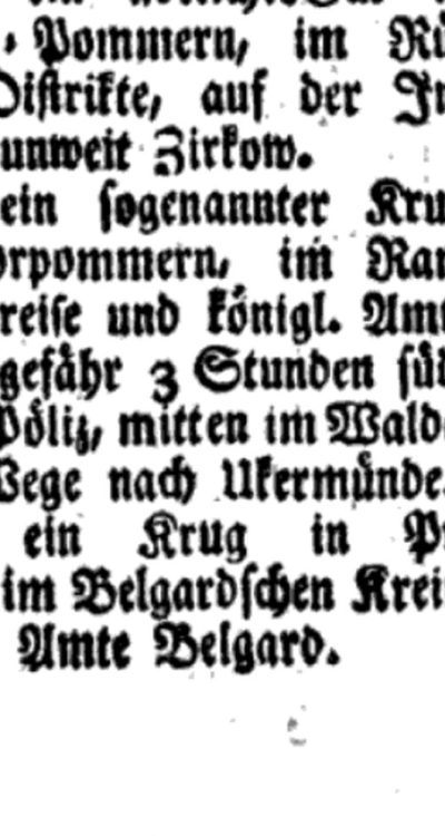 Wypis z listy lokalizacji z 1803 roku wymieniający "Heidekrug" obok Tanowa