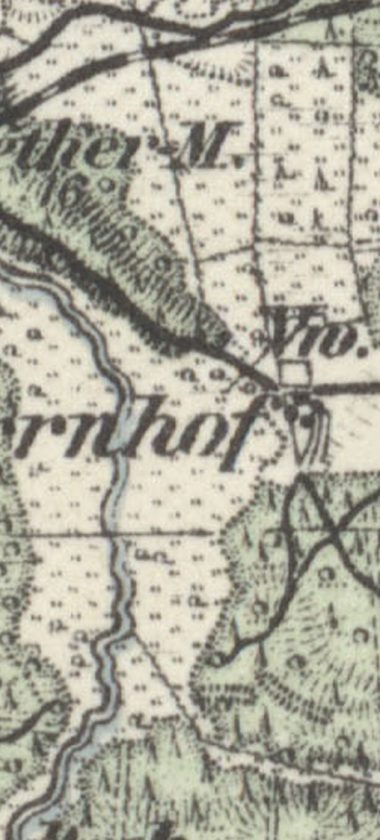 Herrnhof na mapie Kreisu Randow, tu warto dodać że ten leżał już w Ueckermünde