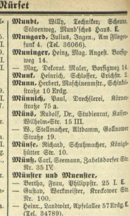 Pracownik adresu - Johannes Mungard - w księdze z 1936 roku