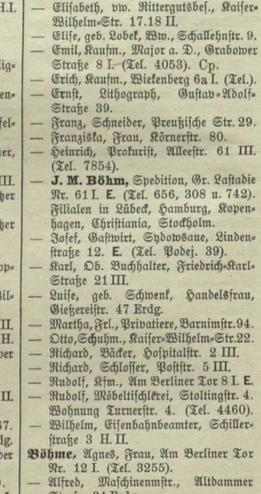 Josef Bohm w księdze adresowej 1925 roku