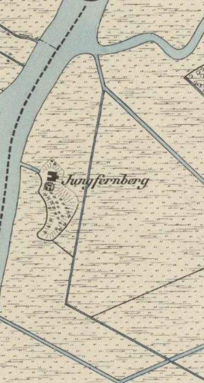 Zabudowania fabryczne na Jungfernberg (Dziewoklicz) na mapie z około 1888 roku