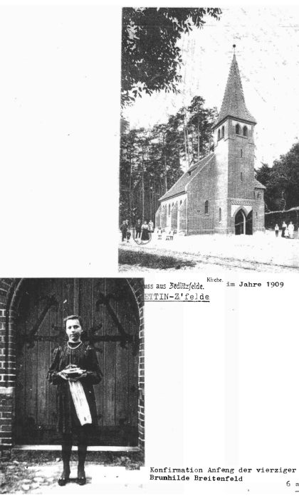 Kościół w Siedlicach oraz wejście do świątyni, wycinek z publikacji pana Bergunde