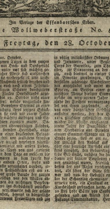 Pierwsza część publikacji z Königlich Preußisch Pommersche Zeitung z 1814 roku