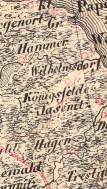 Dawna Niekłończyca na mapie Hardera z około 1838 roku