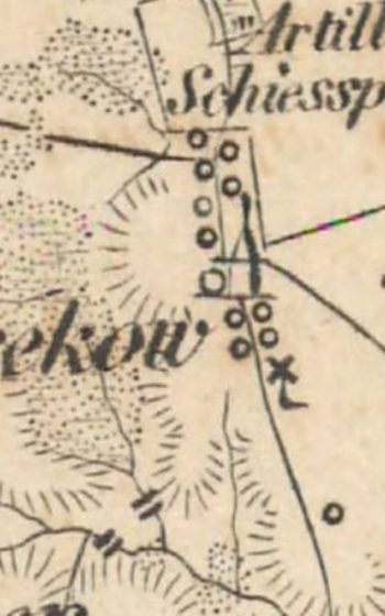 Stary młyn (w miejscu koźlaka) na mapie z około 1843 roku