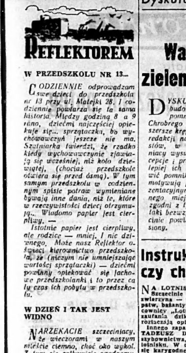 Wzmianka o warunkach w przedszkolu (Matejki 28), rok 1955, Kurier Szczeciński