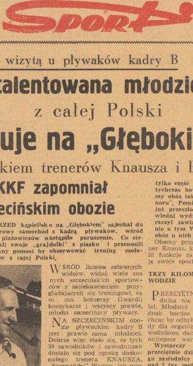 Wzmianka o treningu młodzieży z całej Polski na Głębokim, 4 lipca 1952, Kurier Szczeciński