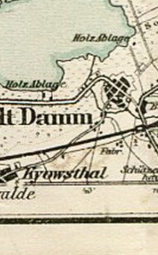 Fragment mapy dawnego Altdamm i okolic z zaznaczonym Kyowsthal