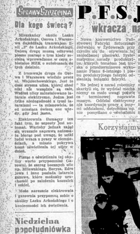 Informacja o latarniach gazowych w okolicy Milewskiego z Kuriera Szczecińskiego (1951)