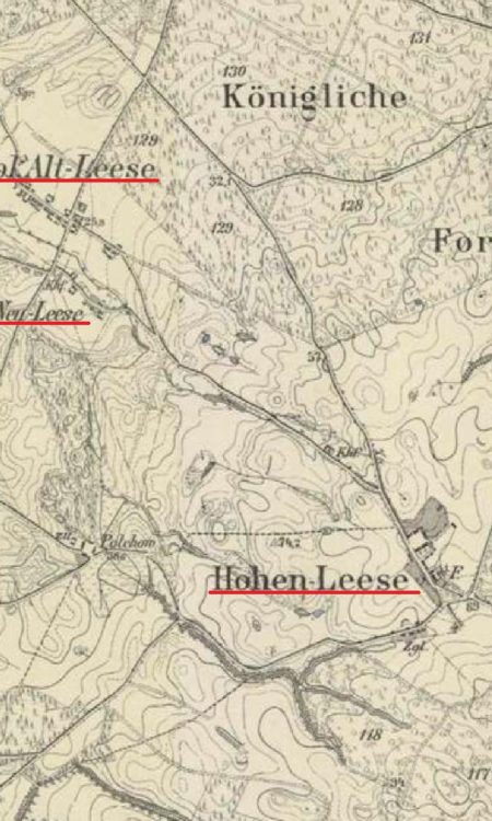 Mapa lokalizacji Leese z około 1888 roku