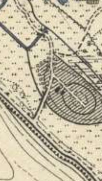 Dwa zabudowania w miejscu późniejszego Lindenhof na mapie z około 1888 roku
