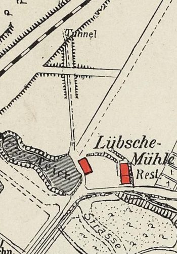 Lübsche Mühle (Młyn Lübschego) na mapie z początku XX wieku