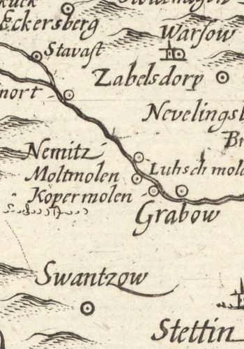 Lübsche Mühle (Młyn Lübschego) na mapie z około 1618 roku