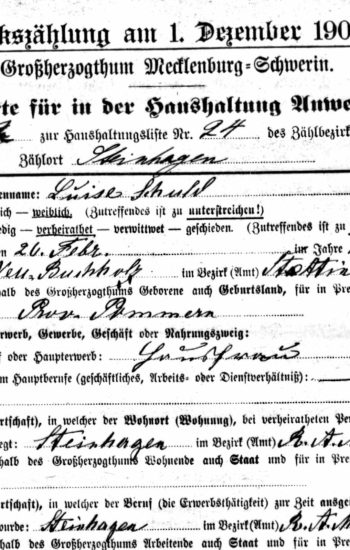 Luise Schuld i jej dokument wskazujący na miejsce urodzenia