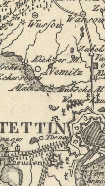 Malzmühle (Młyn Słodowy) na mapie z około 1813 roku