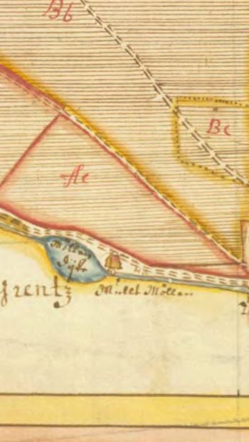 Malzmühle (Młyn Słodowy) na mapie z okresu szwedzkiego