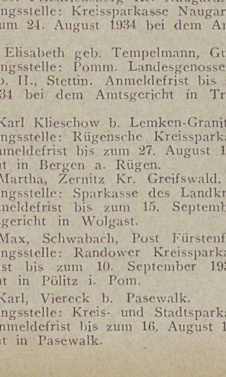 Informacja o zadłużeniu na nazwisko Max Petry (możliwy syn Augusta) z 1934 roku