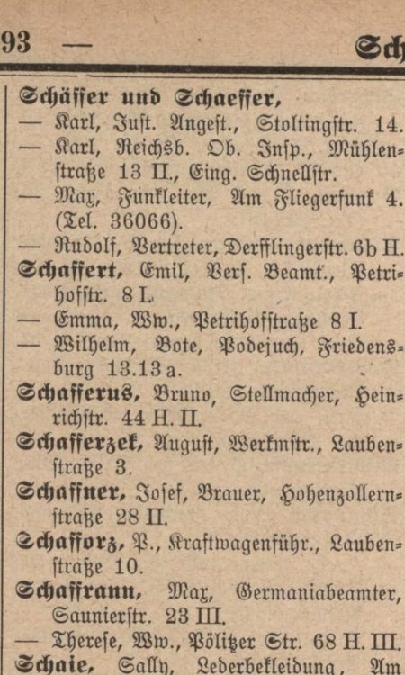 Pracownik adresu - Max Schaeffer - w księdze z 1933 roku