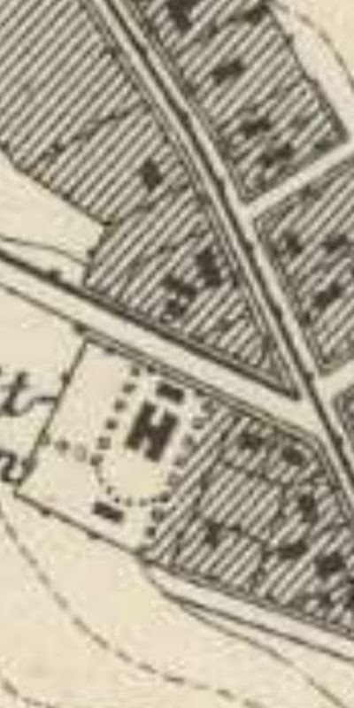 Domek w centrum kadru na mapie z około 1885 roku