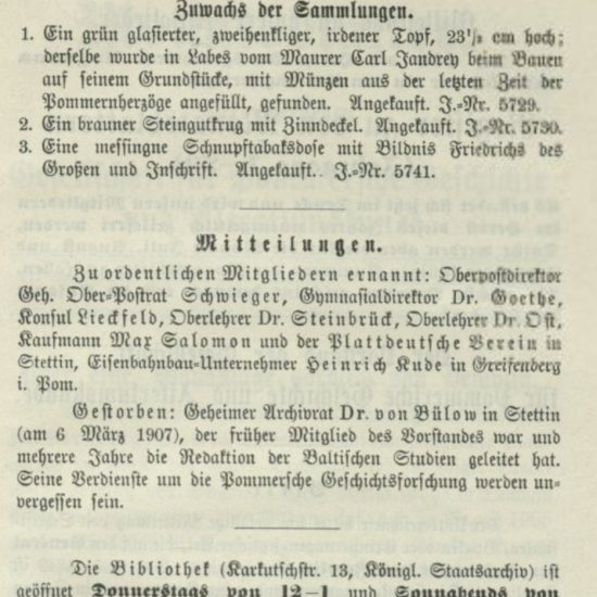 Adolf Schwieger w Monatsblatter der Gesellschaft (...) z 1907 roku