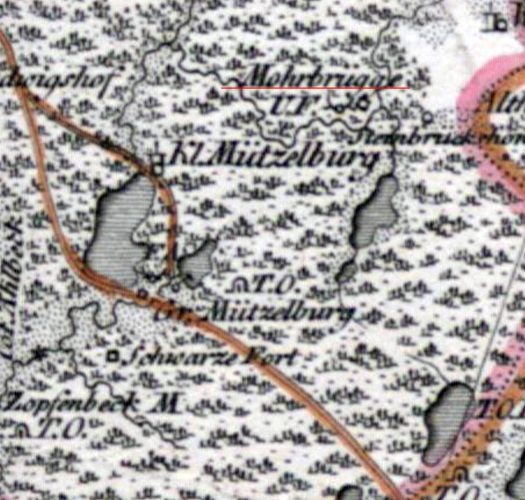 Mszczuje na mapie z początku XIX wieku