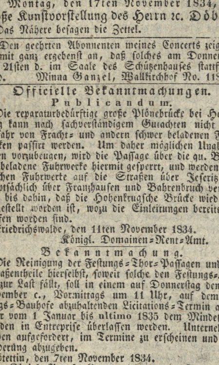 Wątek objazdu przez Franzhausen z uwagi na budowę mostu na północy, 1834 rok