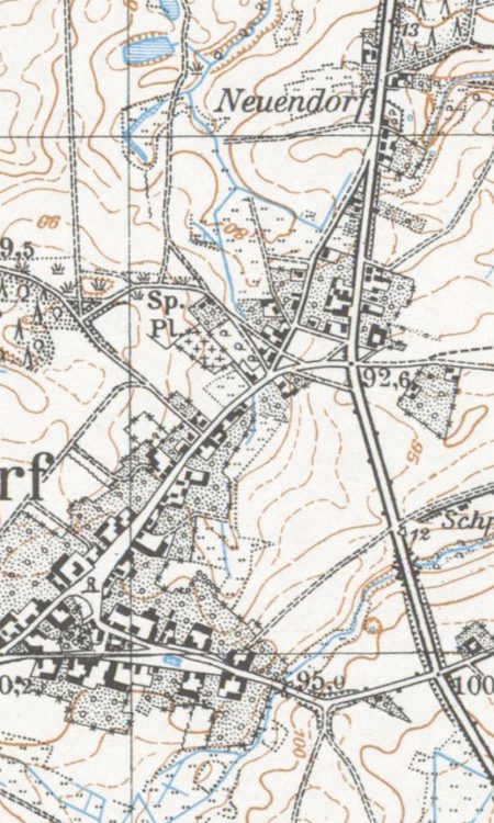 Dawny Przęsocin (Neuendorf Kreis Randow) na mapie z I połowy XX wieku