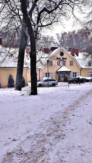 Zimowy widok (2023) od strony wnętrza Parku Żeromskiego