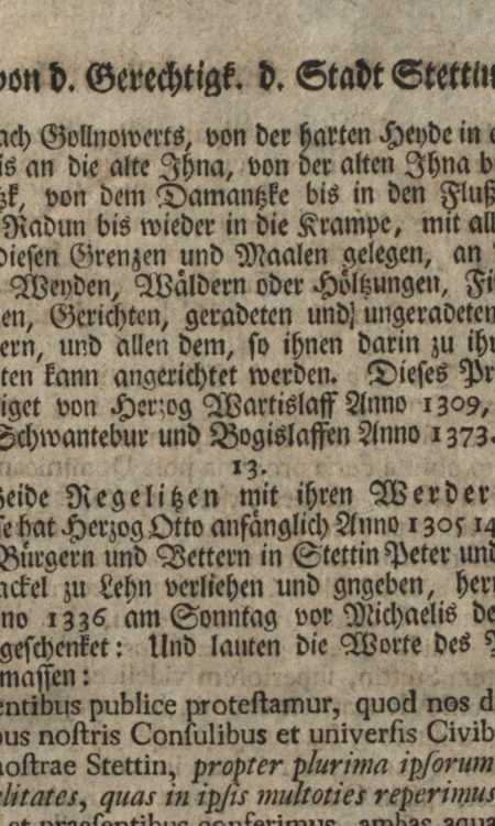 Potwierdzenia źródłowe nadania ziem generałowi von Stille z Pommersches Magazin z 1776 roku