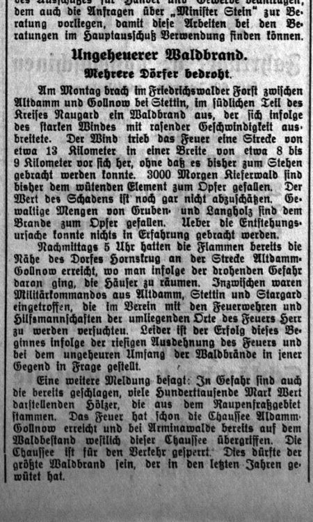 Wzmianka o pożarze przy Hornskrug z 1925 roku w Inglostadter Anzeiger