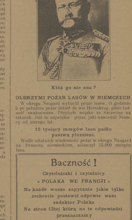 Wzmianka o pożarach przy Rzęśnicy w 1925 roku w "Polak we Francji" (!)