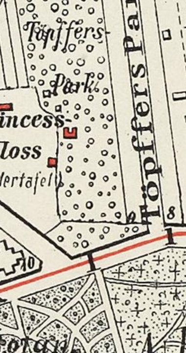 Okolice dawnego Princess Schloss / Liedertafel na mapie z 1907 roku