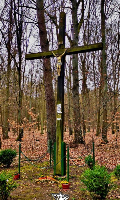 Krzyż stojący w pobliżu miejsca, gdzie stał kościół w Siedlicach