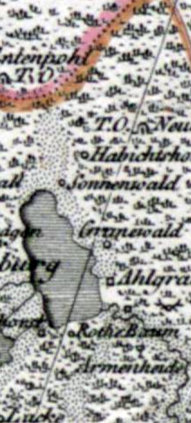 Sonnenwald i Grunewald na mapie z początku XIX wieku