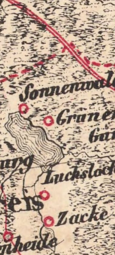 Sonnenwald i Grunewald na mapie z 1850 roku