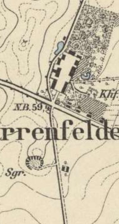 Majatek Sparrenfelde z cmentarzem na mapie z około 1888 roku
