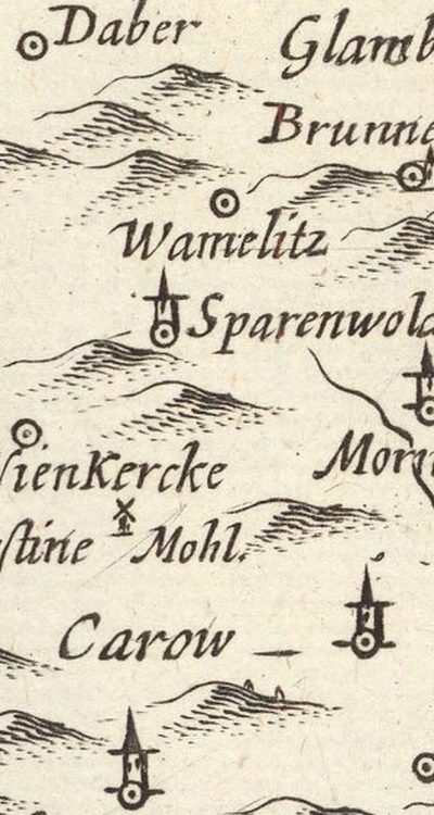 Sparenwolde na mapie Lubinusa pod Warzymicami