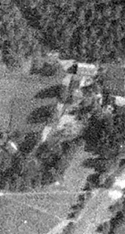 Młyn Steinfurta i leśniczówka w fotografii lotniczej z 1943 roku