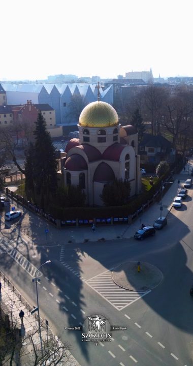 Narożnik, gdzie dziś stoi cerkiew w Szczecinie, a kiedyś stała Stettiner Urania